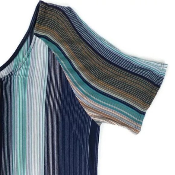 Soft Surroundings Serenity Stripe Cold Shoulder Asymmetric Midi Dress Women S - Picture 6 of 15